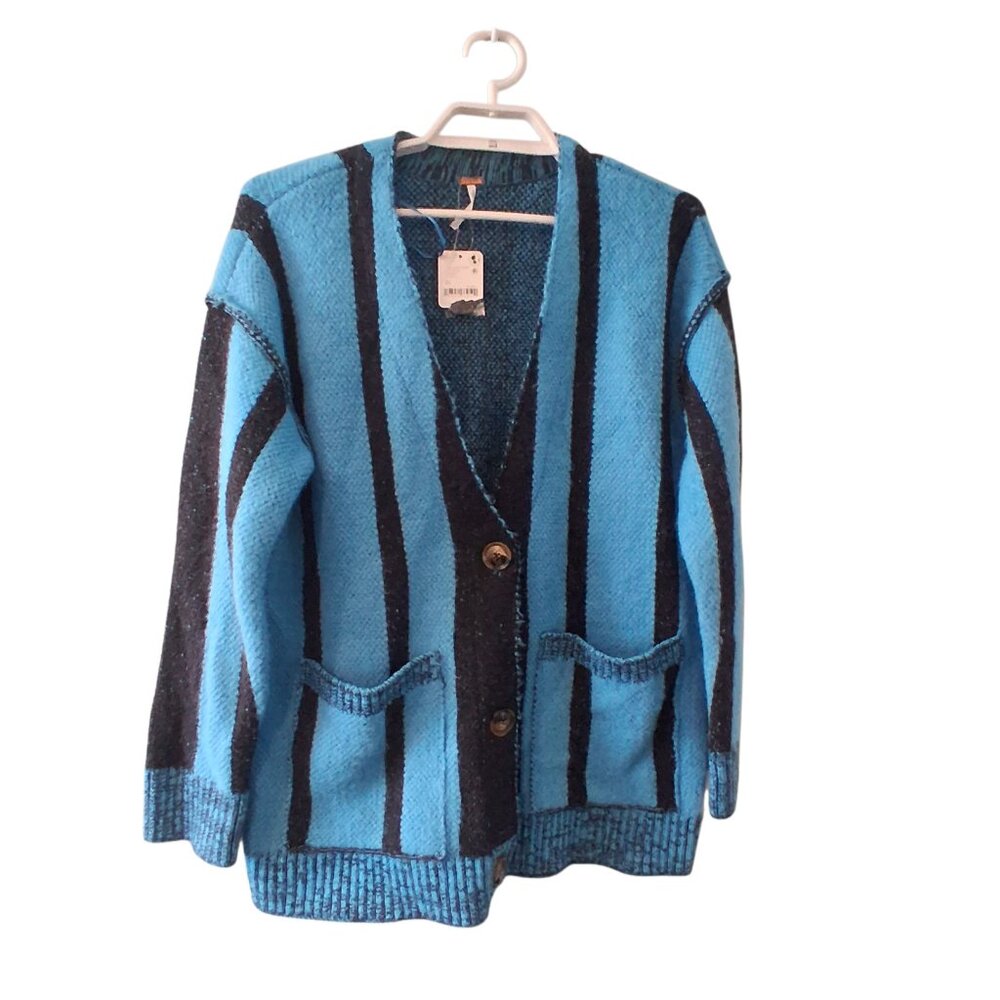 Free People nwt State Side Cardigan womens XS oversized striped Laguna - Picture 3 of 5